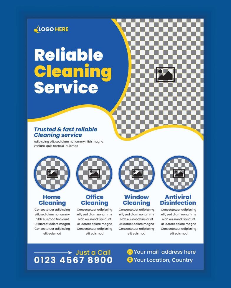 Professional Home Cleaning Services Flyer and Poster Design, or A4 size Cleaning Service Flyer design, one page brochure design template for commercial cleaning service vector