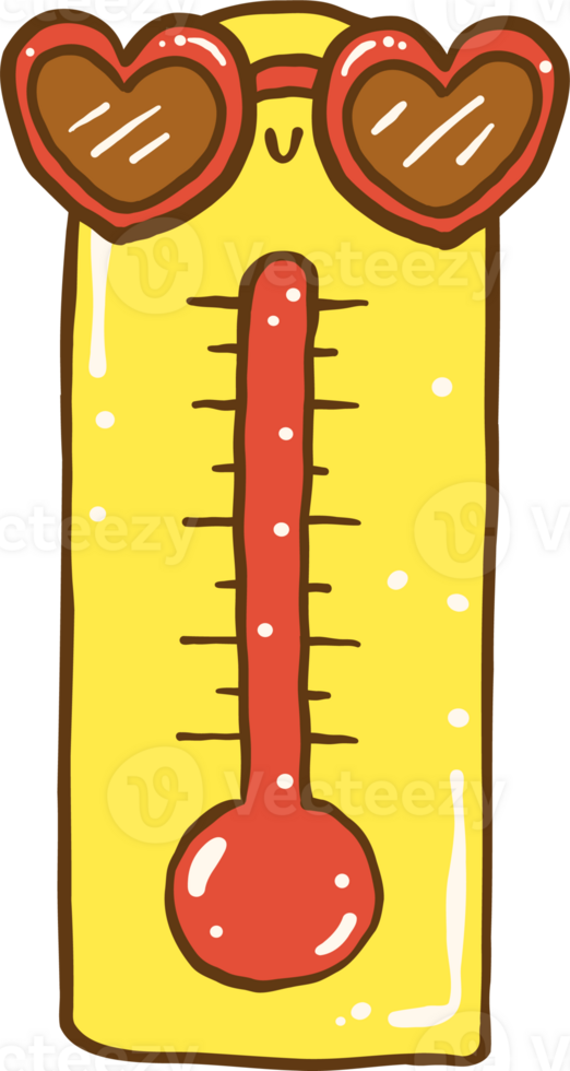 Cute Summer Nurse Thing Cartoon Thermometer with Heart Shaped Glasses Hand Drawn png