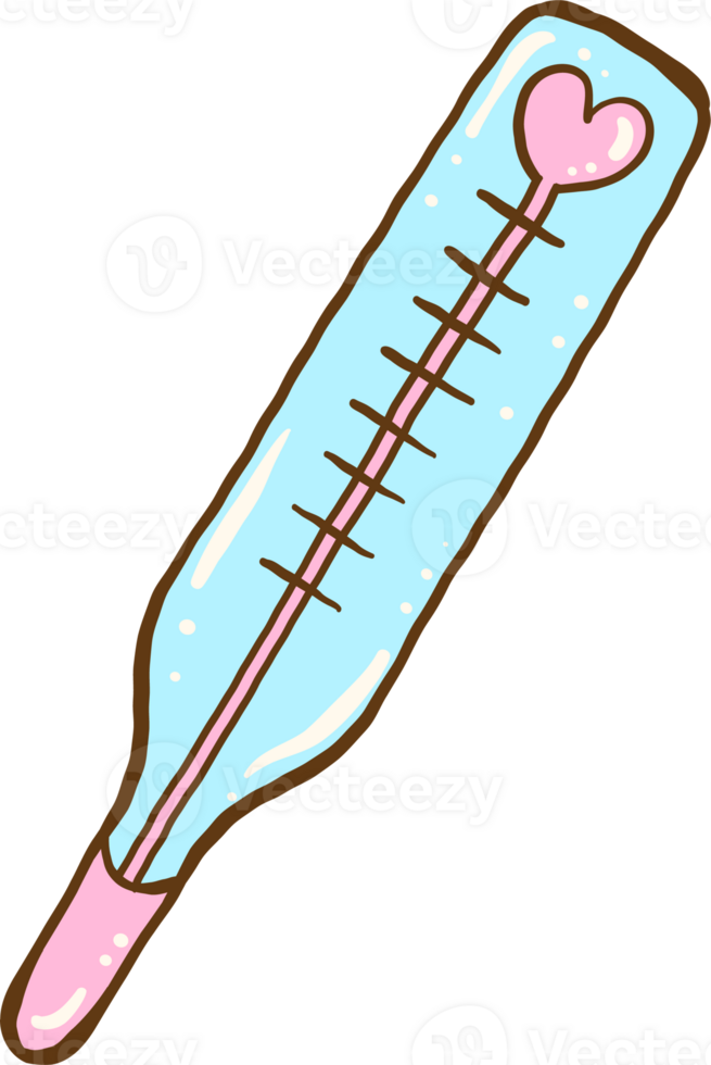 Cute Cartoon Thermometer with Heart Design Hand Drawn png