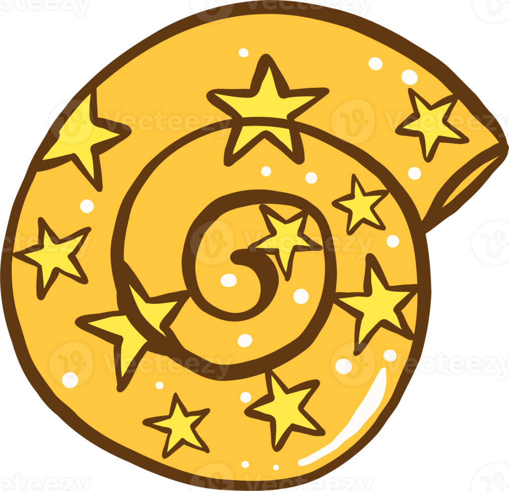 Groovy Summer Thing Cartoon Yellow Snail Shell with Stars png