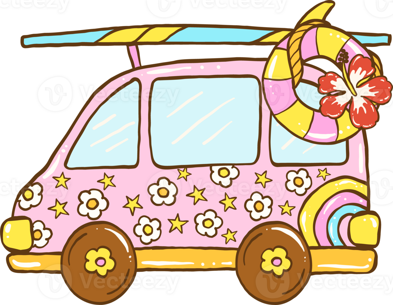 Groovy Summer Thing Colorful Van Floral Design with surfboard png