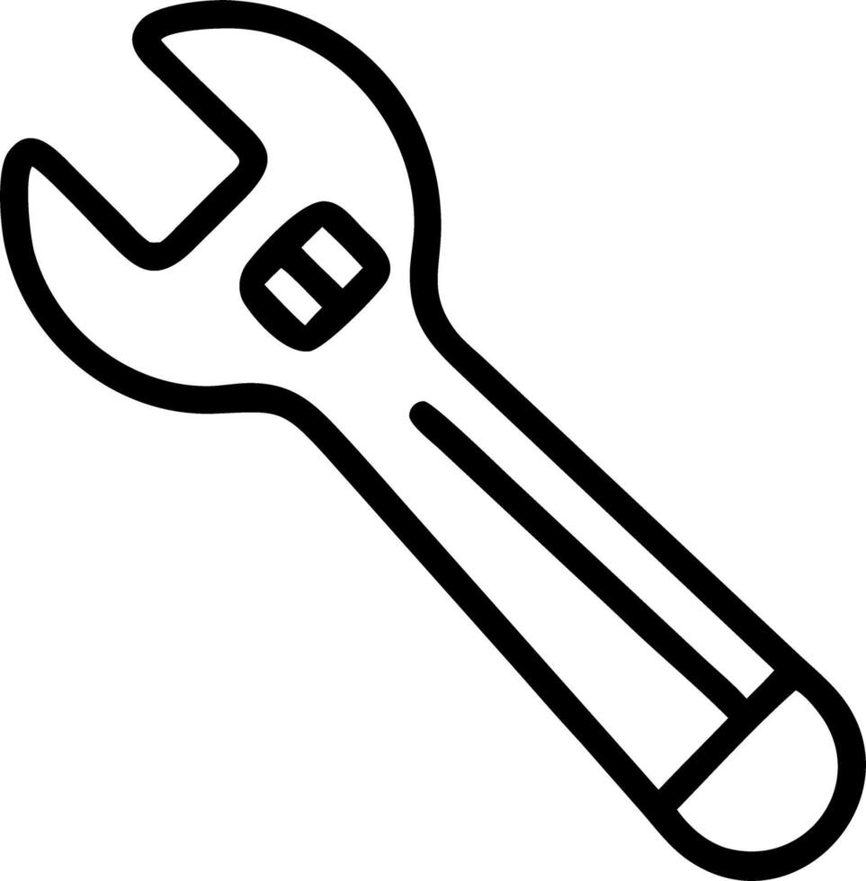 Illustration of a wrench tool with an adjustable jaw and a thick outline on a white background image vector