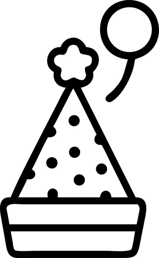 Black outline of a party hat with polka dots, a star on top, and a balloon isolated on white background vector