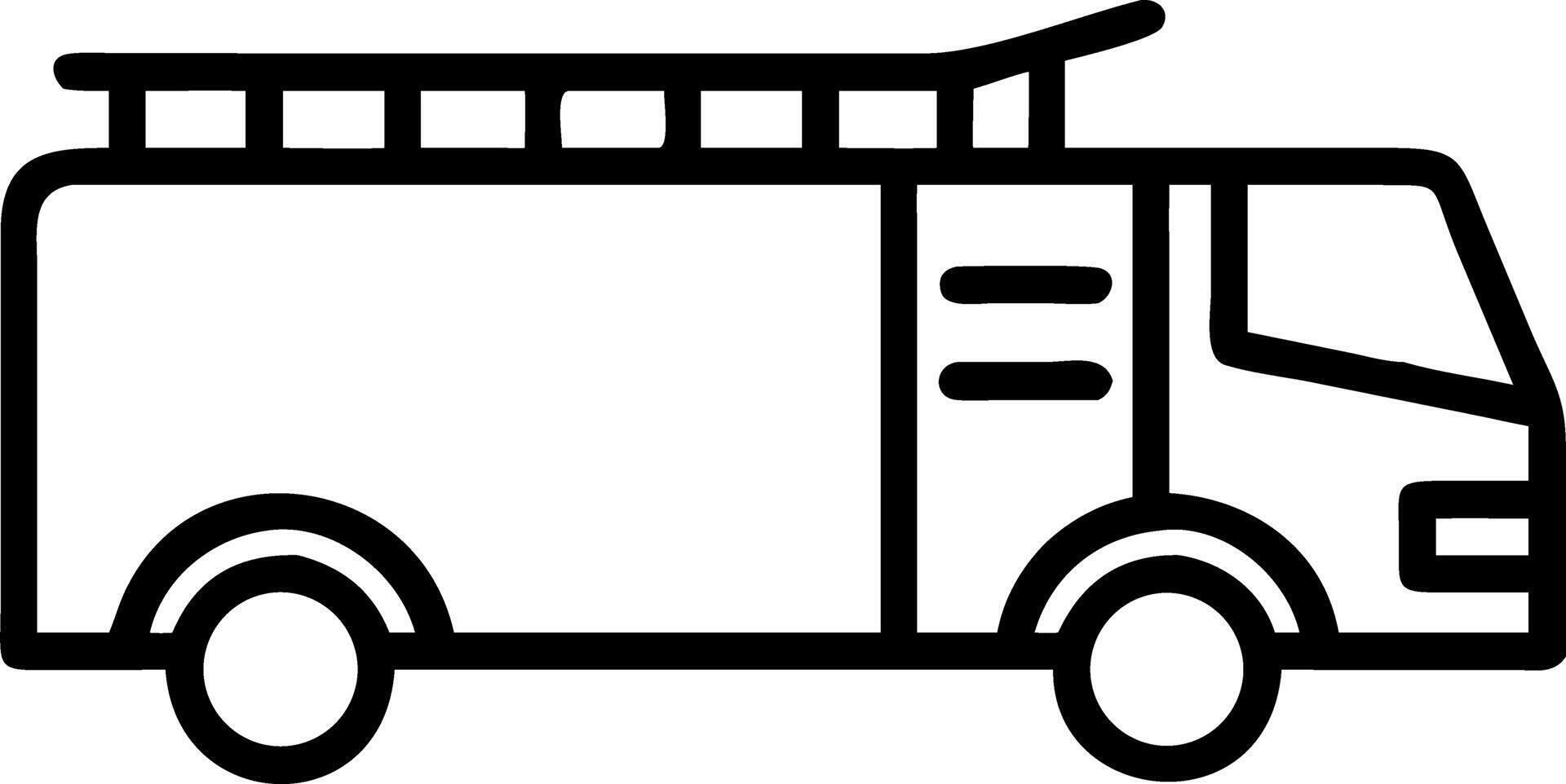 Illustration of a fire truck with ladder on top and simple line art on a white background image view vector