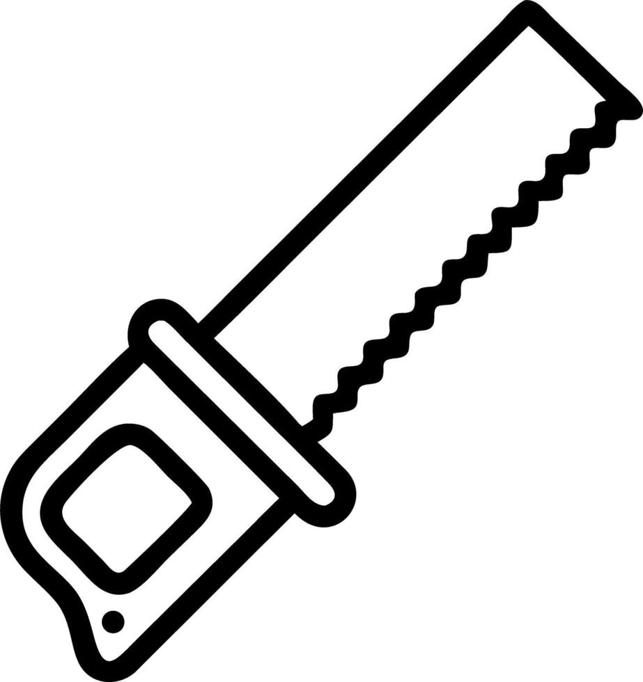 Illustration of a hand saw with a handle and a toothed blade used for cutting wood or other materials vector