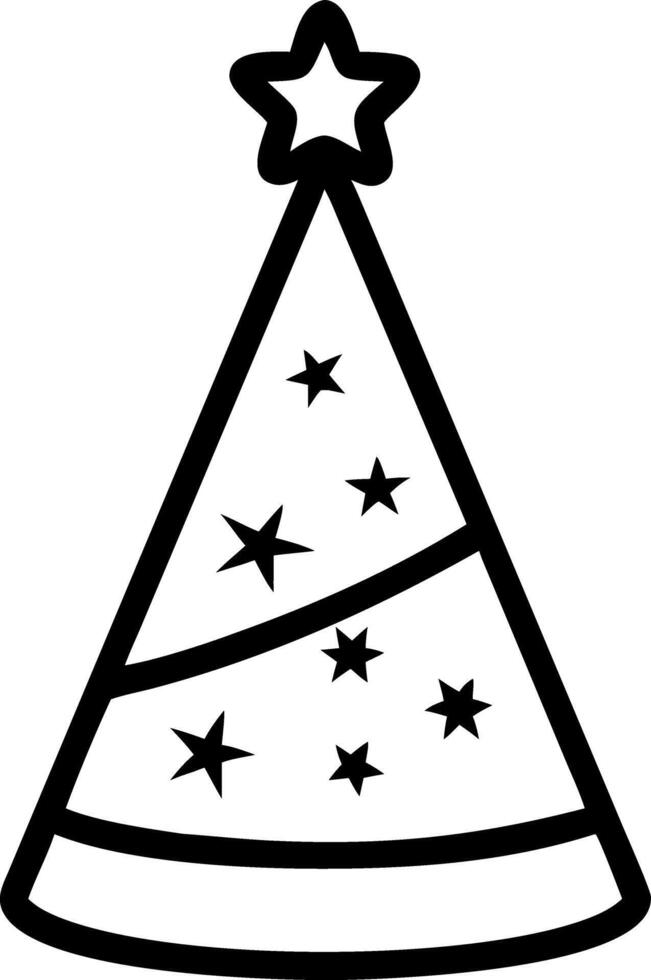 Illustration of a party hat with stars and a star on top in black and white outline style design vector