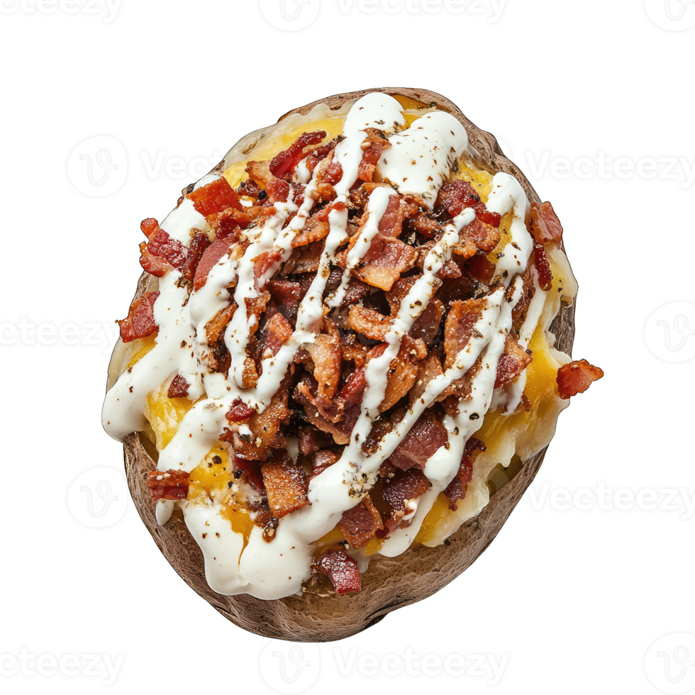 Loaded baked potato recipe with cheese bacon and sour cream delicious comfort food home cooking style png