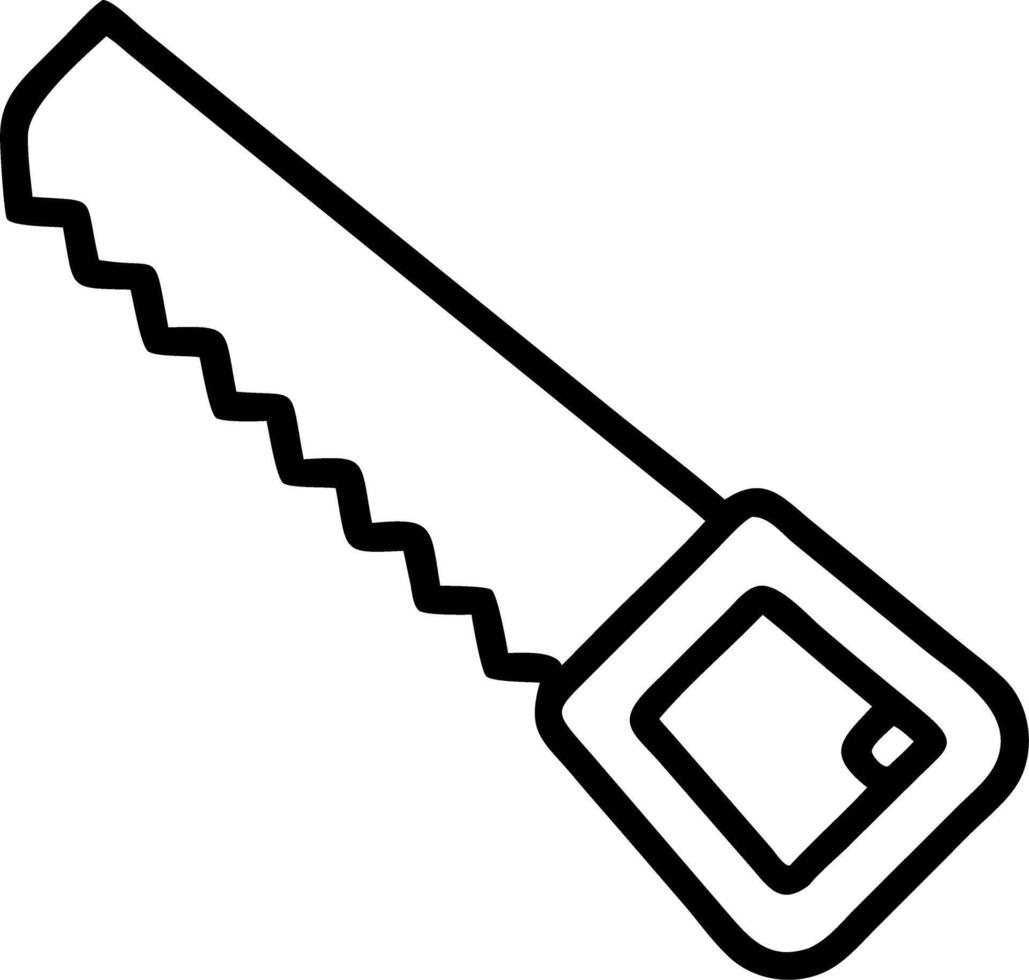 Illustration of a hand saw with a rectangular handle and a jagged blade on a white background plain view vector