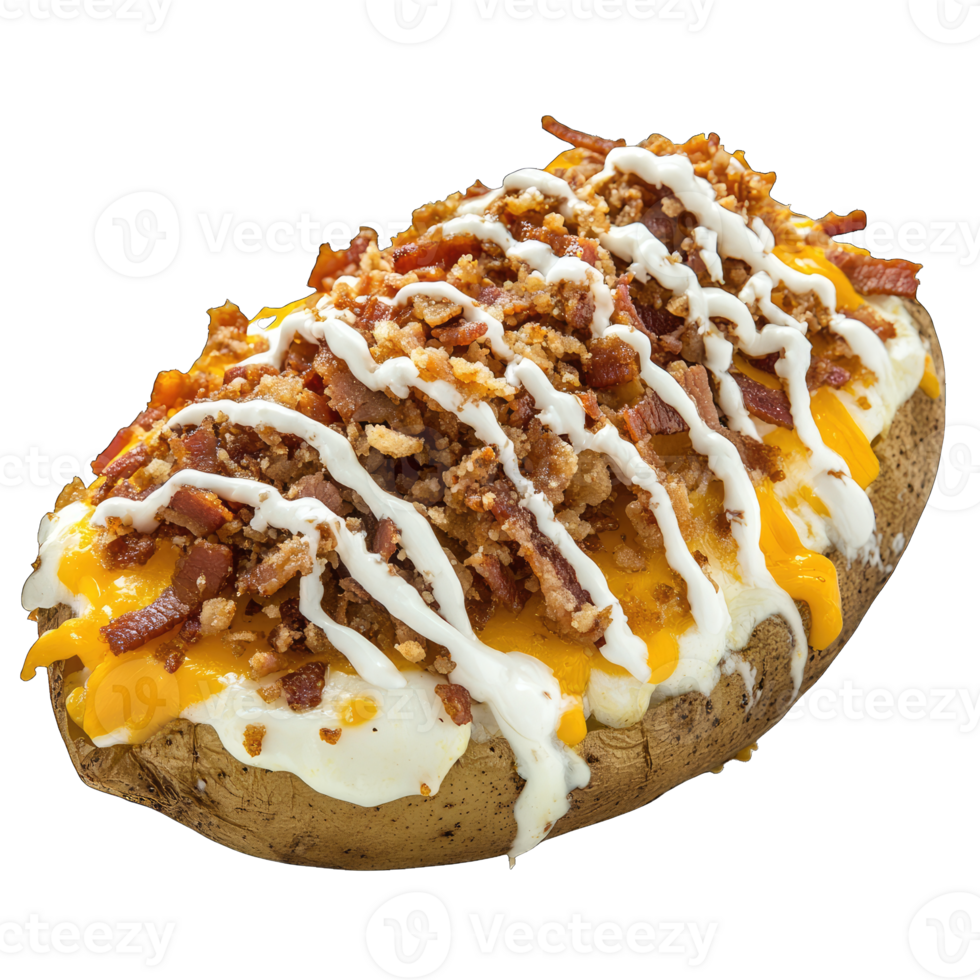 Loaded baked potato with cheese bacon and sour cream delicious gourmet food photography image png