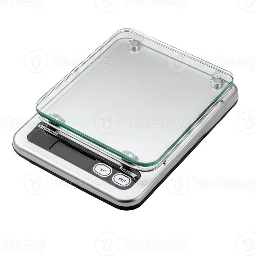 Digital kitchen scale with glass top for precise measurements in cooking and baking needs png