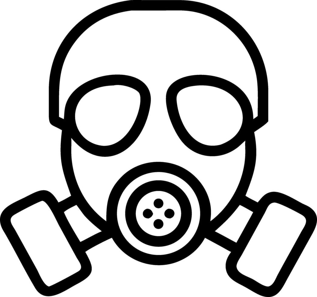 Illustration of a gas mask with two filters and a central circular vent in a simple line drawing style vector