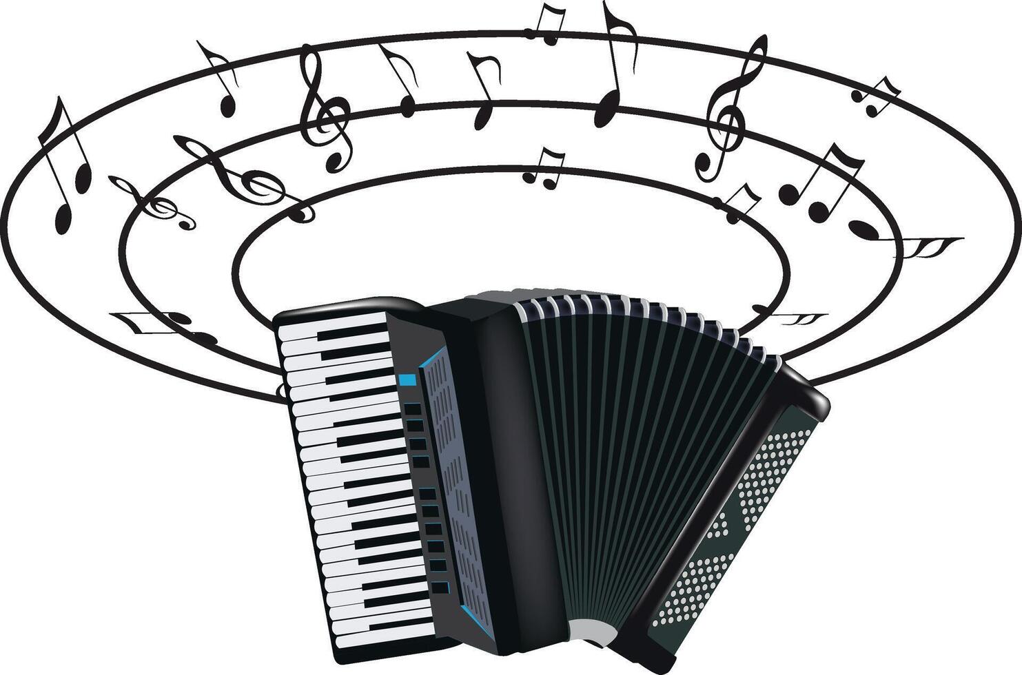 Accordion musical instrument with notes- vector