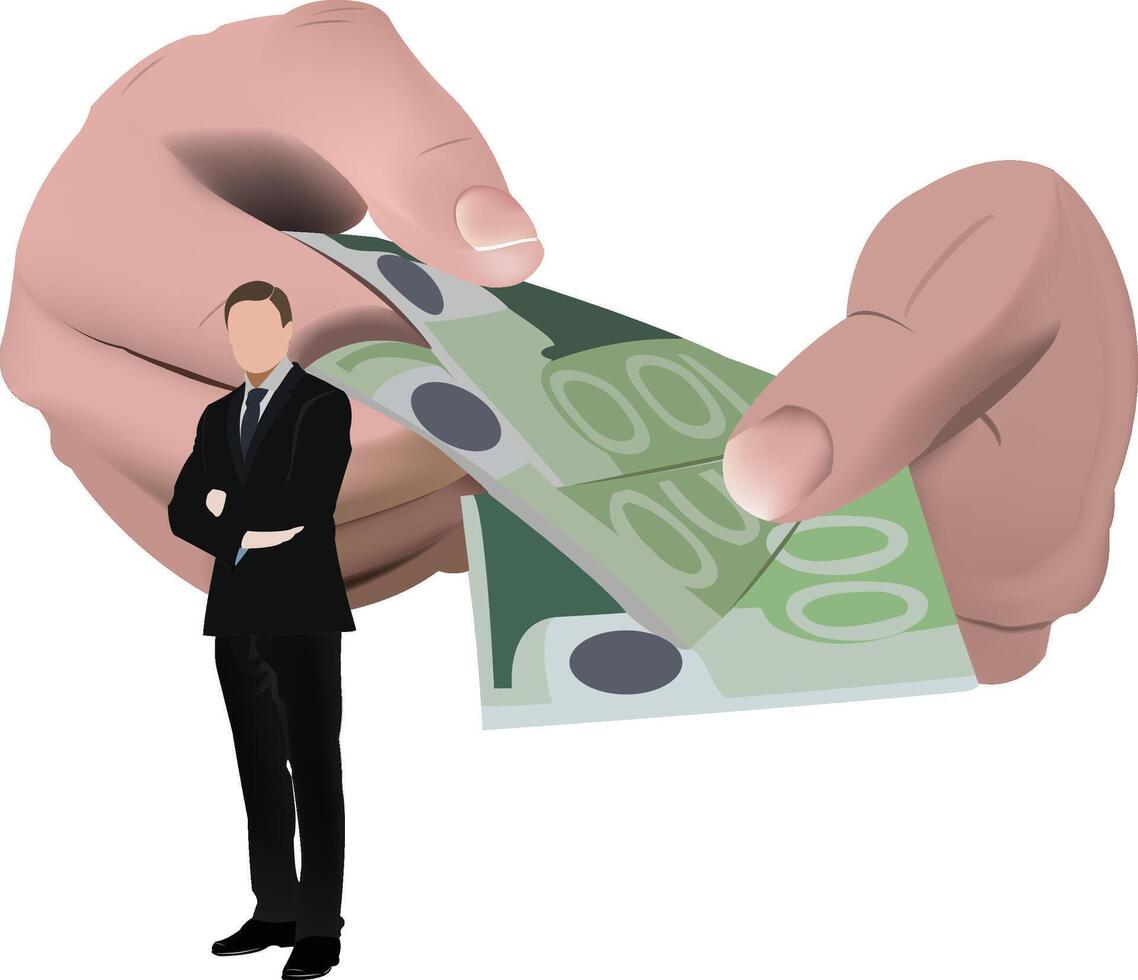 A businessman is holding a bundle of money vector