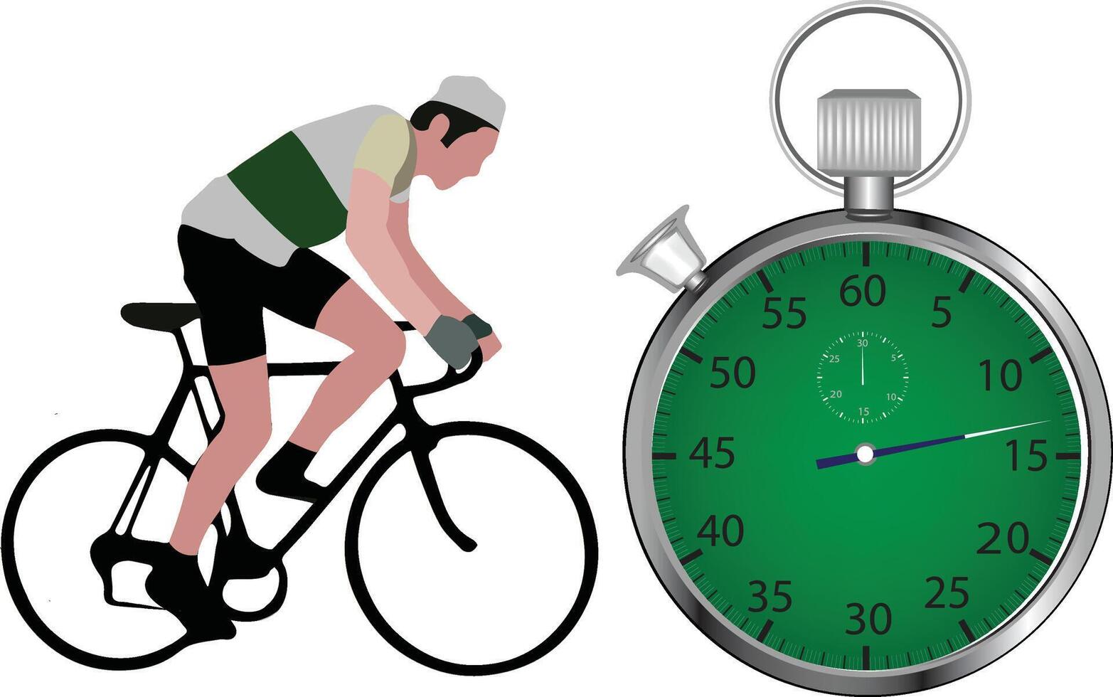 A cyclist is riding past a stopwatch vector