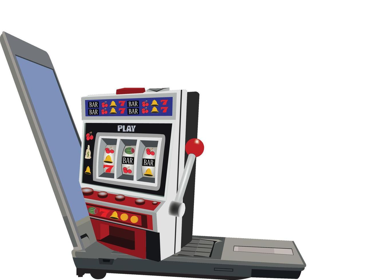 A slot machine on a laptop computer vector
