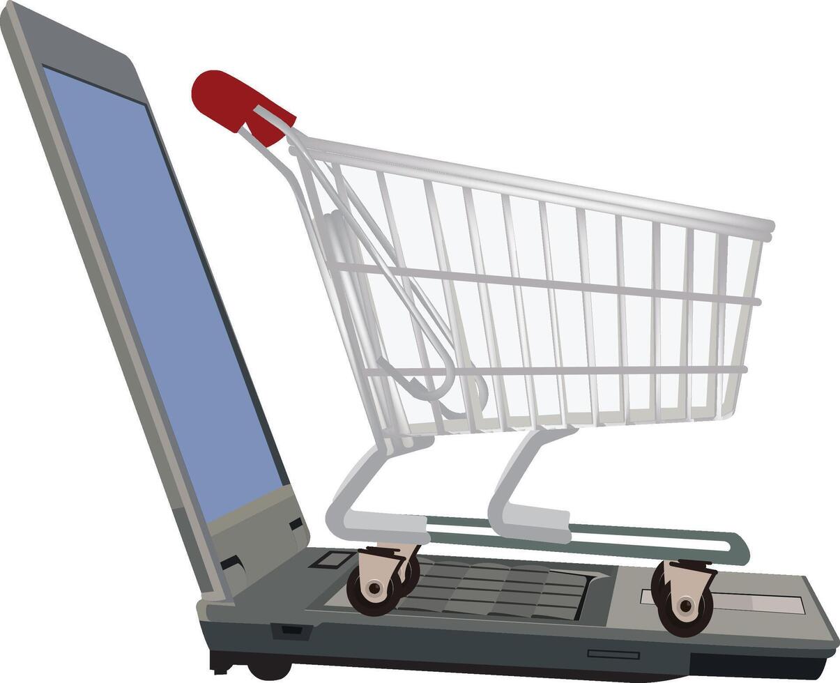 Shopping cart on laptop vector