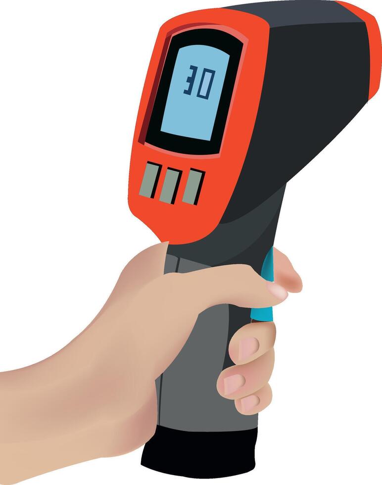 A person holding a handheld infrared thermometer vector