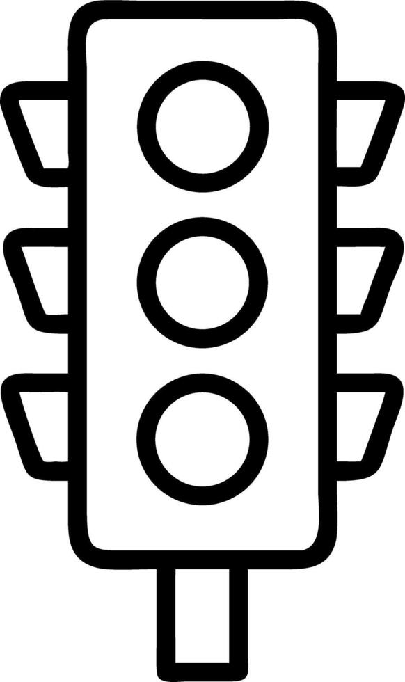 Illustration of a traffic light with three circular lights and side visors in black outline style vector