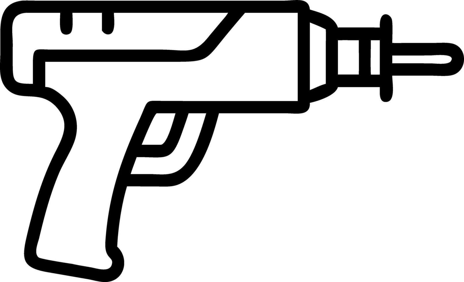 Illustration of a black outline drill with a handle and a drill bit on a white background image view vector