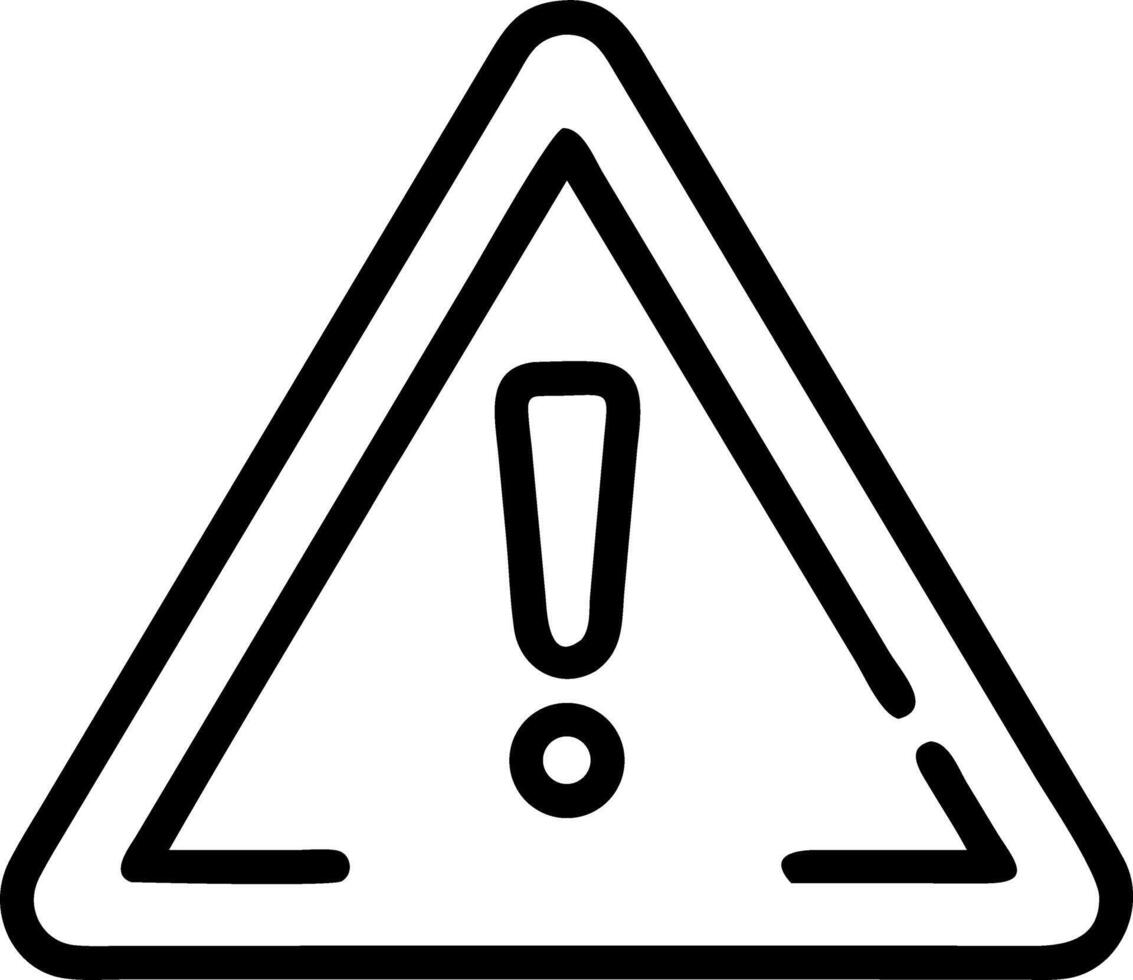 A simple line drawing of a triangular warning sign with an exclamation point inside the triangle shape vector
