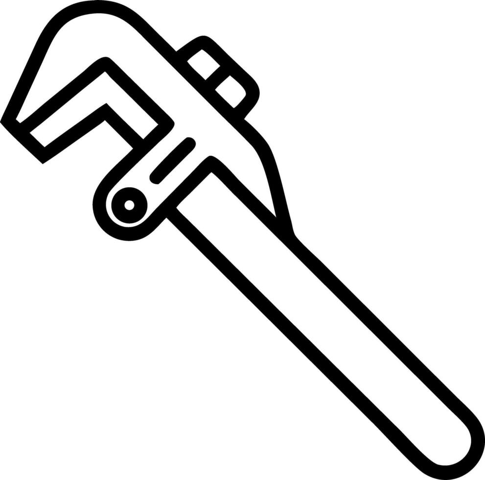 Illustration of an adjustable wrench tool with a black outline on a white background design style vector