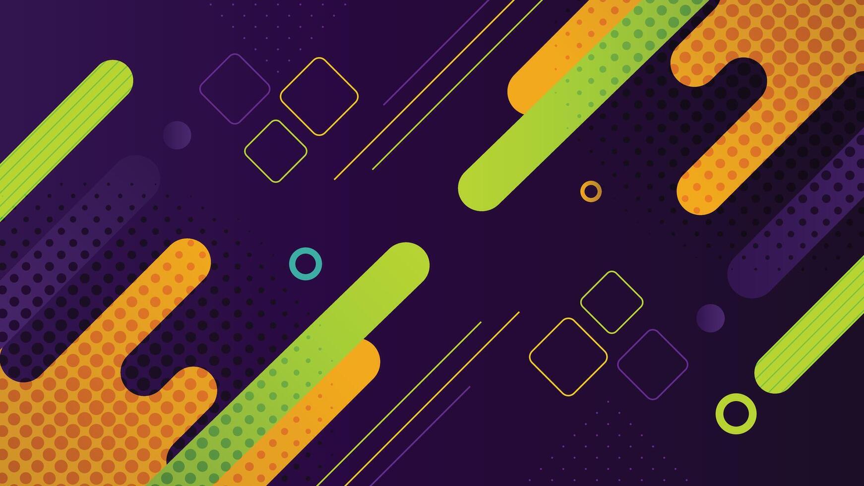 Vibrant abstract design featuring green orange and purple shapes with geometric accents on dark base vector