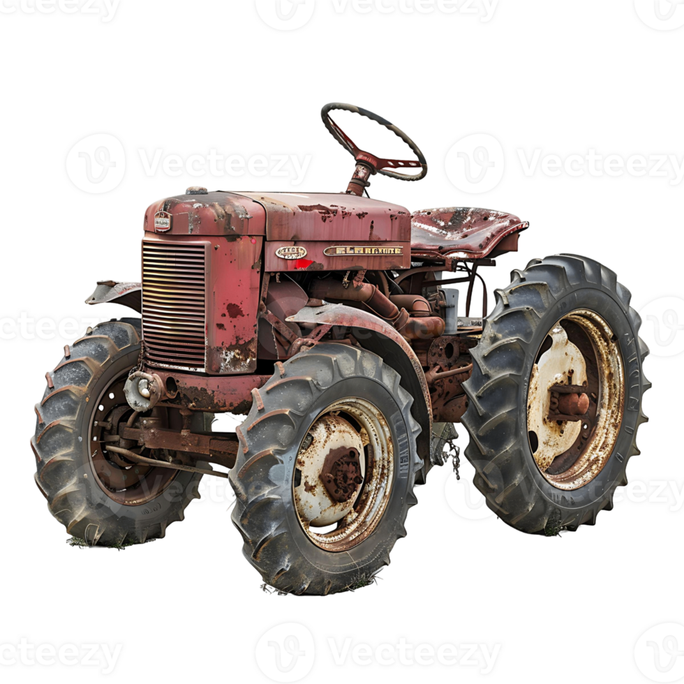 Red Tractor with Damaged Tire png