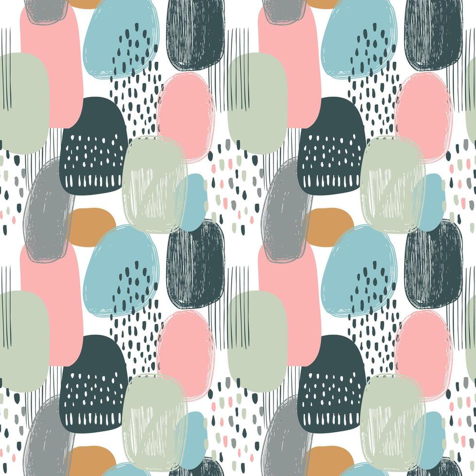 Seamless pattern with simple abstract shapes. Geometric scandinavian background. Hand drawn backgrounds in pastel colors. vector