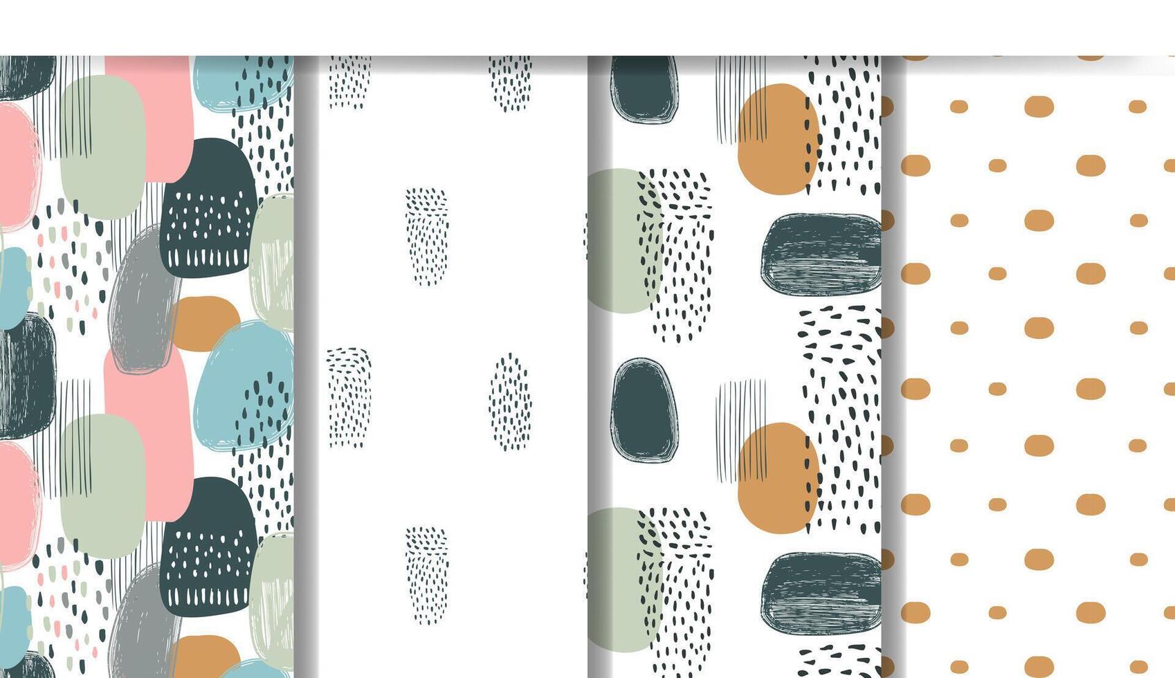 Seamless patterns with simple abstract shapes. Geometric scandinavian backgrounds. Hand drawn texture in pastel colors. vector