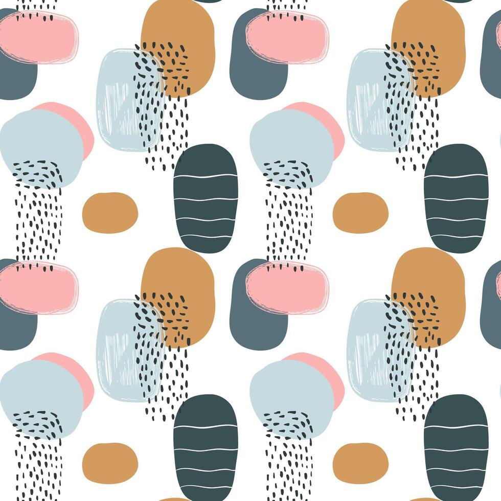 Seamless pattern with simple doodle shapes. Geometric abstract background. Hand drawn backgrounds in pastel colors. vector