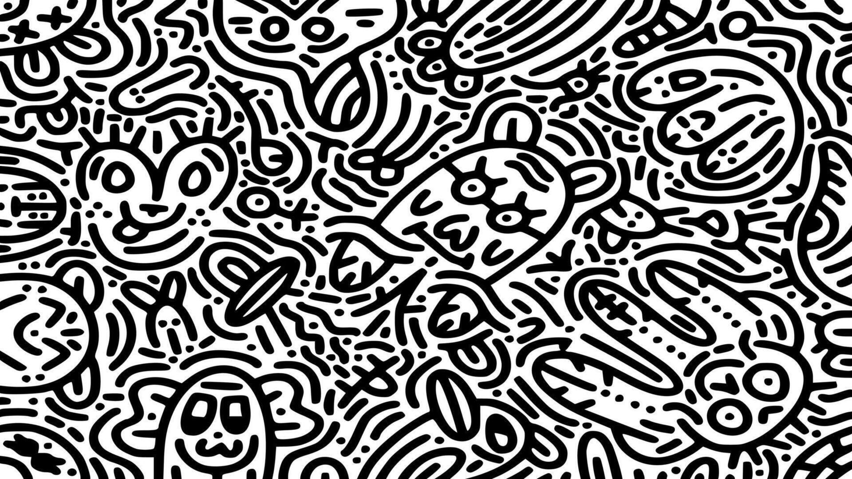 Cute hand drawn doodle art with black lines filling the paper. Creative abstract illustration suitable for wallpaper, drawing books, covers. Isolated on white background vector