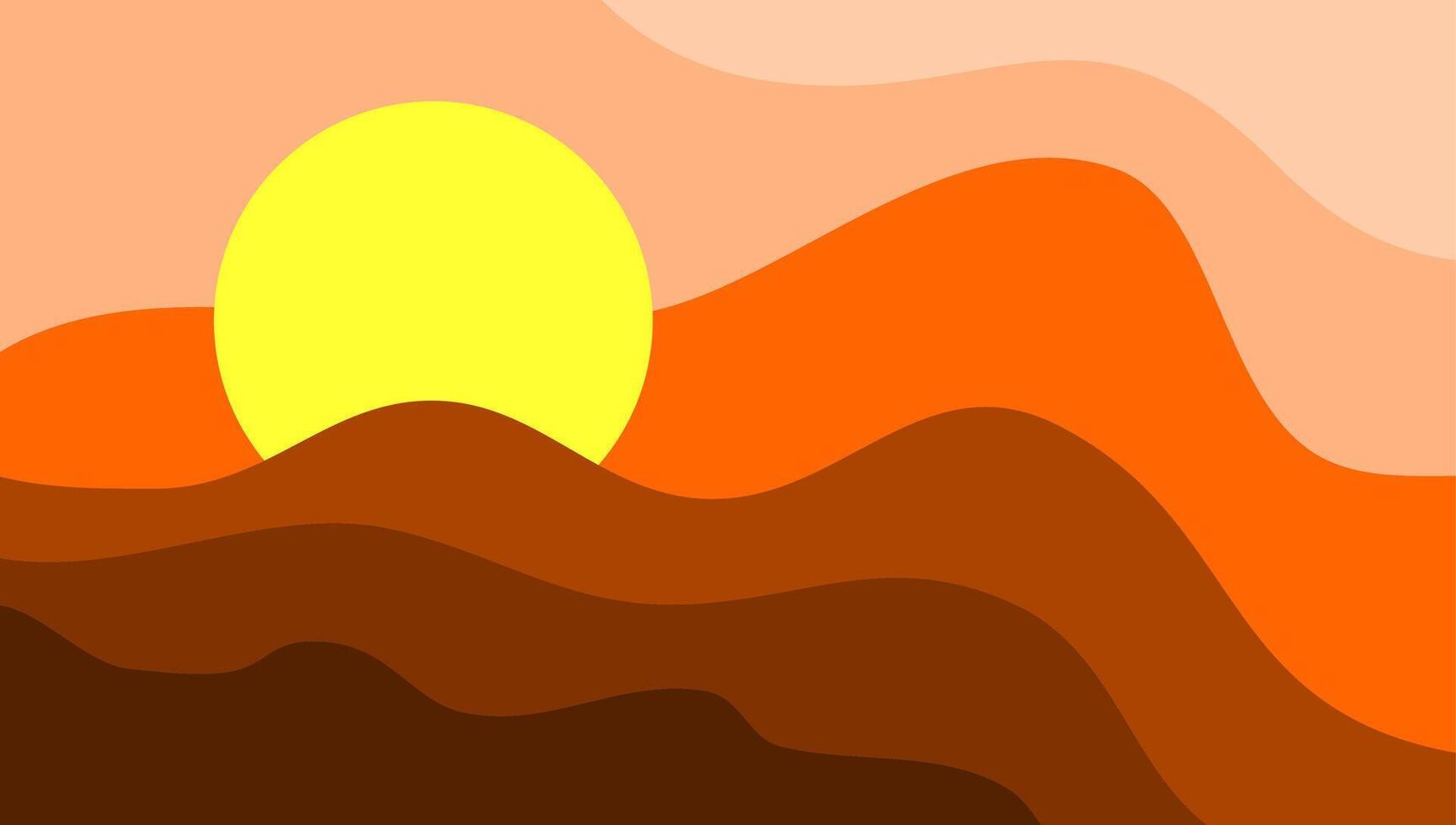 Sunset over the mountains with wavy orange gradient background. Elegant fluid or liquid design for wallpaper. vector
