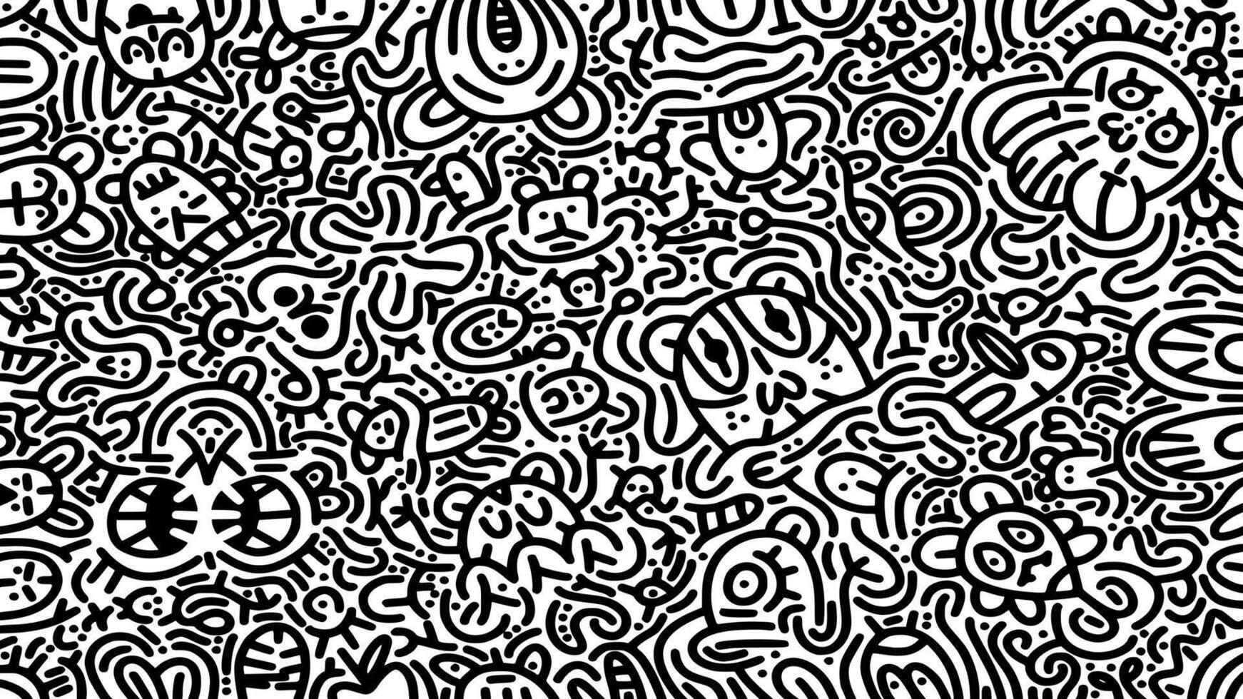 Cute hand drawn doodle art with black lines filling the paper. Creative abstract llustration suitable for wallpaper, drawing books, covers. Isolated on white background vector