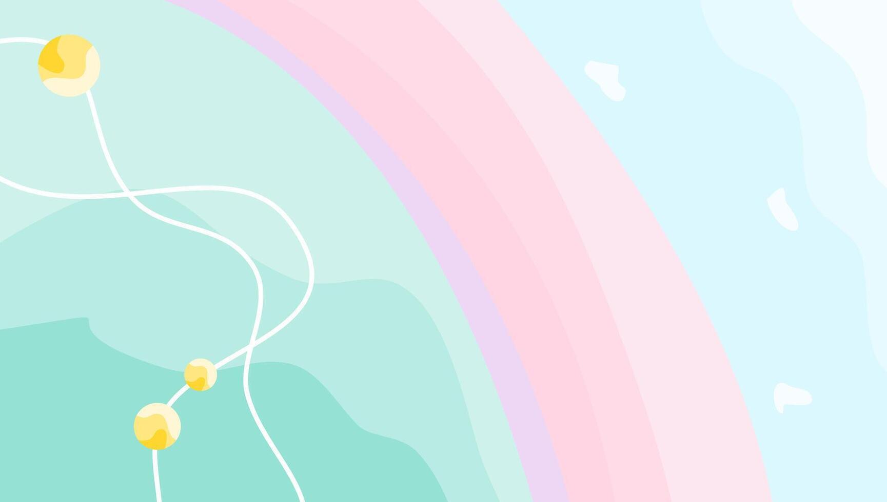 Abstract wavy blue background with pink rainbow and lines with circles. Elegant fluid or liquid pastel design for wallpaper. vector