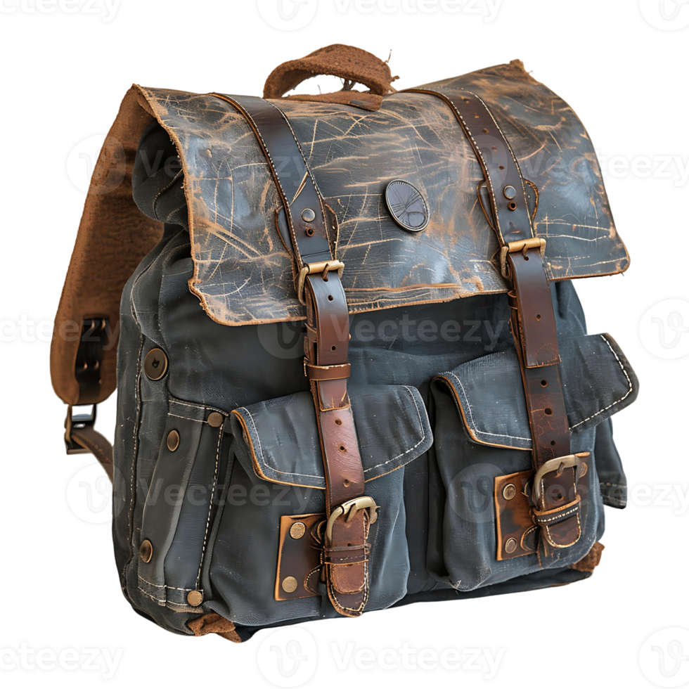 Canvas and Leather Backpack in Brown png