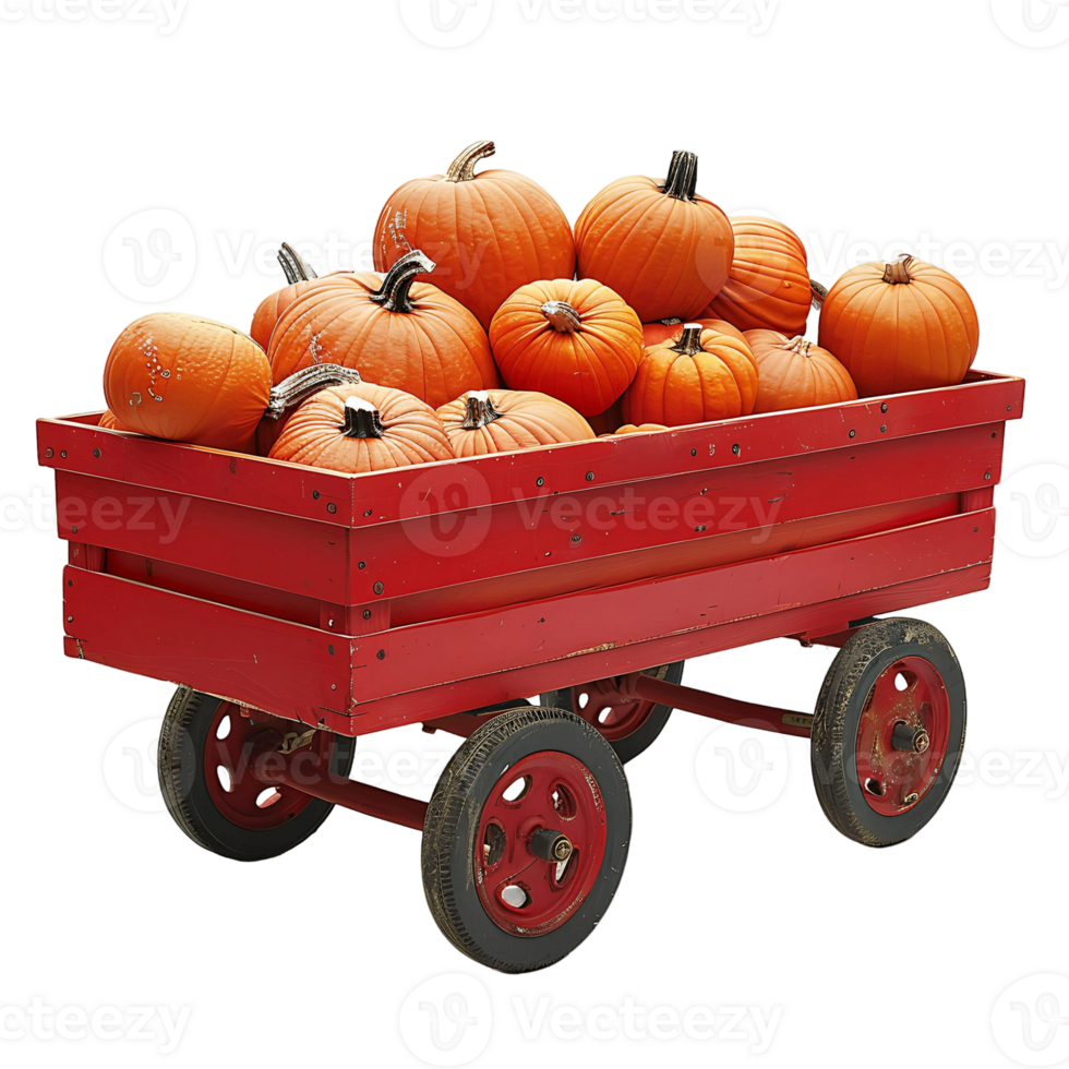 Red Wagon Loaded with Orange Pumpkins png
