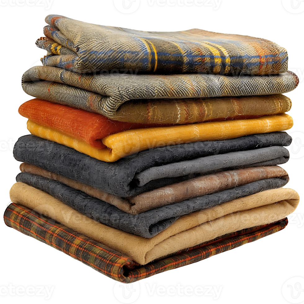 Various Patterned Blankets in a Stack png