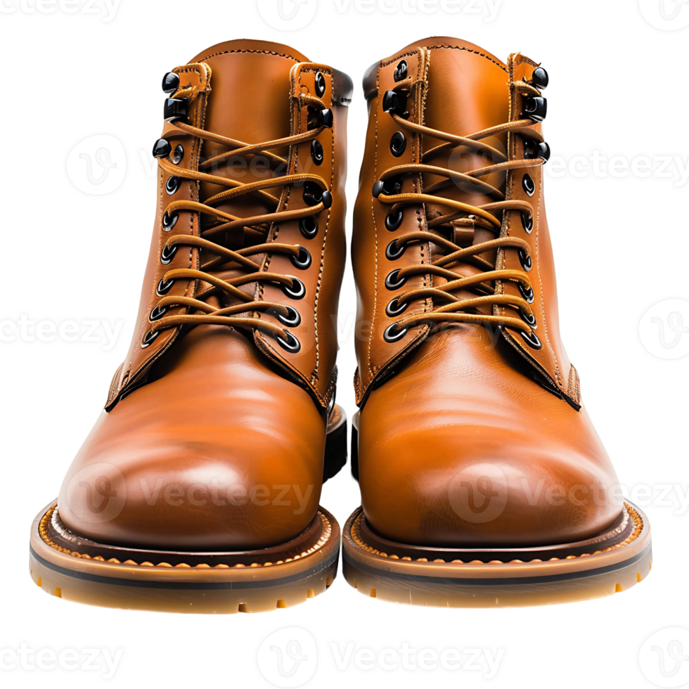 Brown Leather Boots with Black Strings png