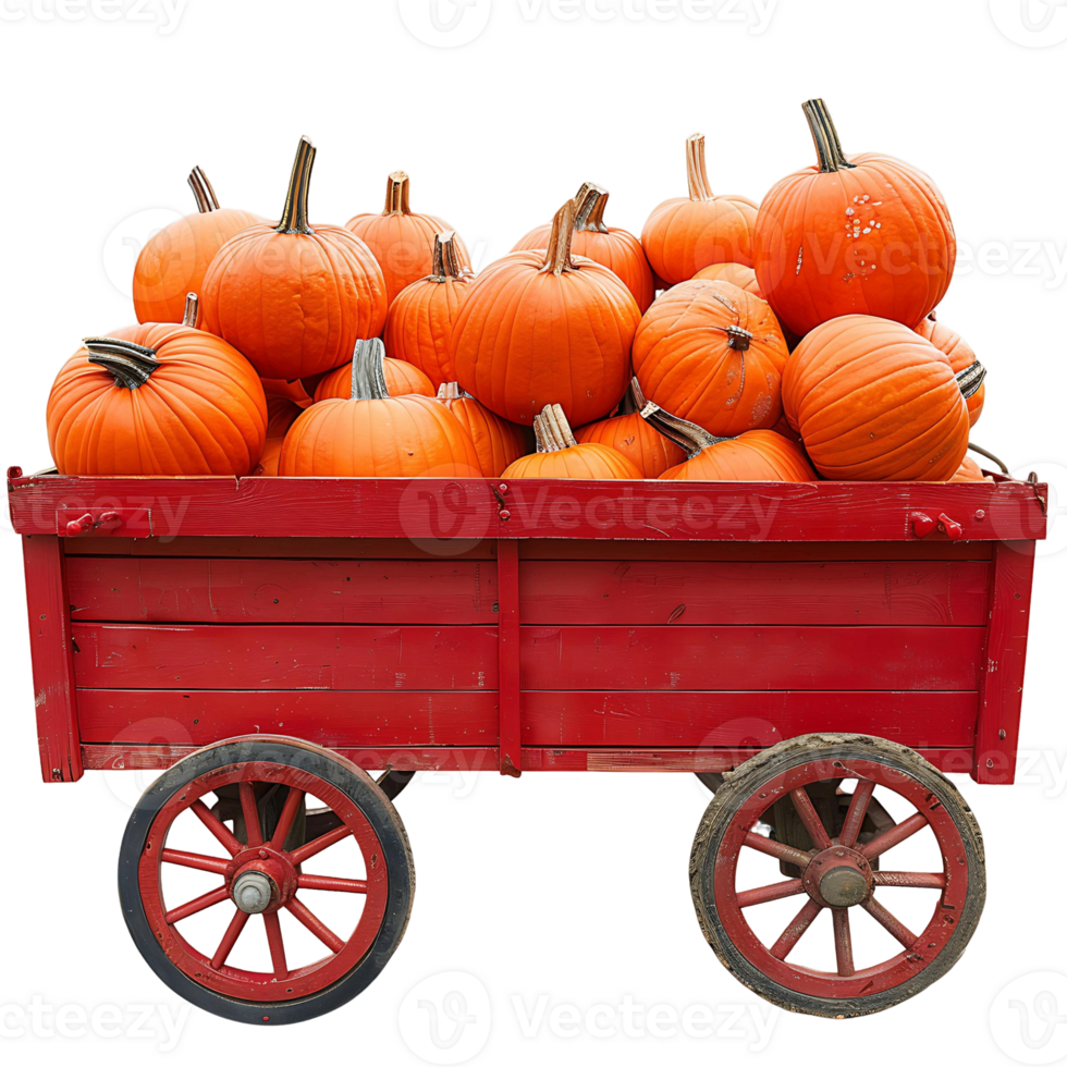 Harvest Display Using Red Pumpkin Wagon png