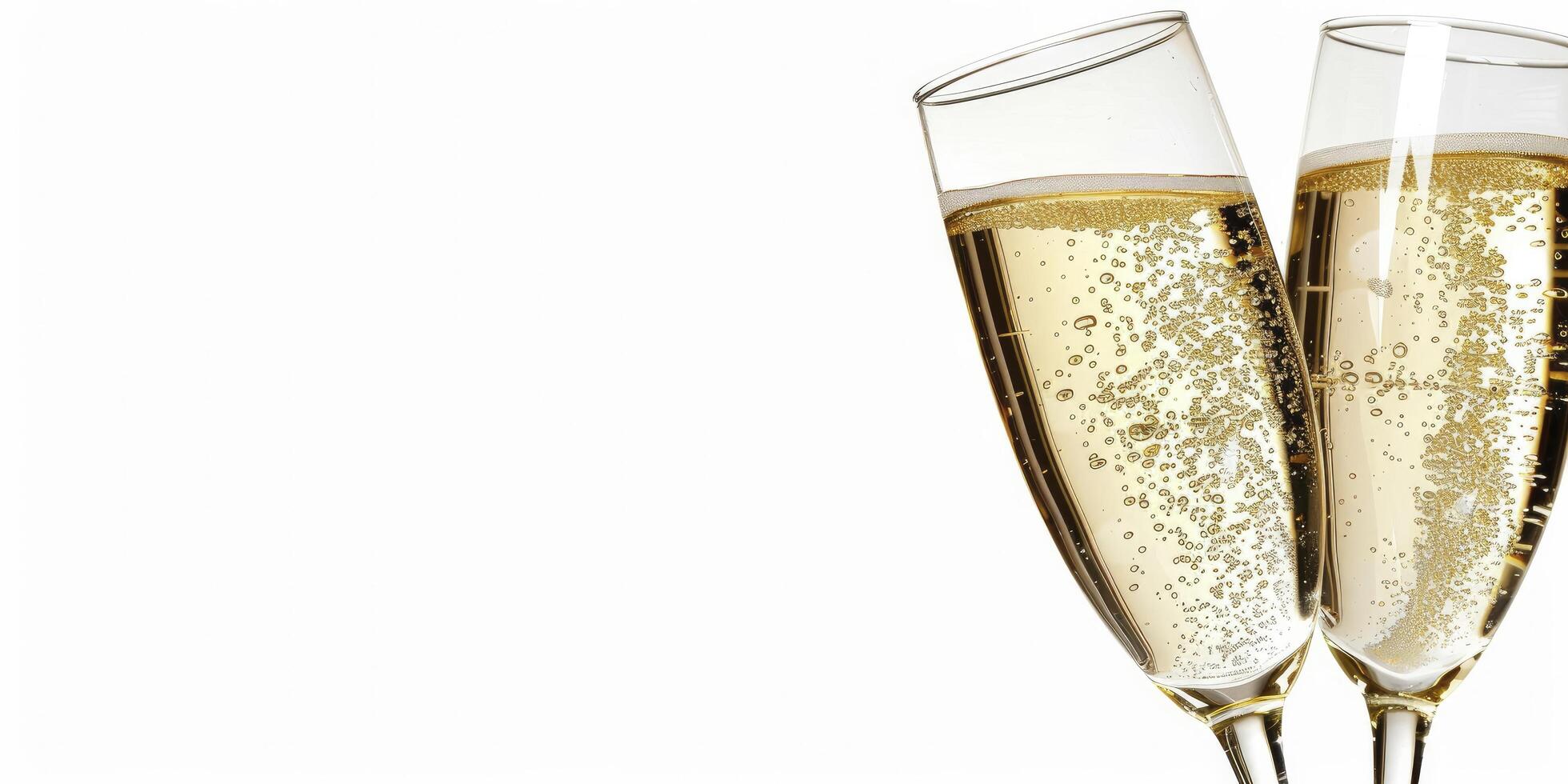 Two champagne flutes are filled with champagne photo
