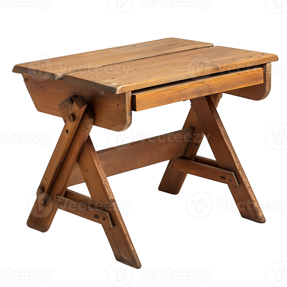 Wooden Frame Desk with Drawer Storage png