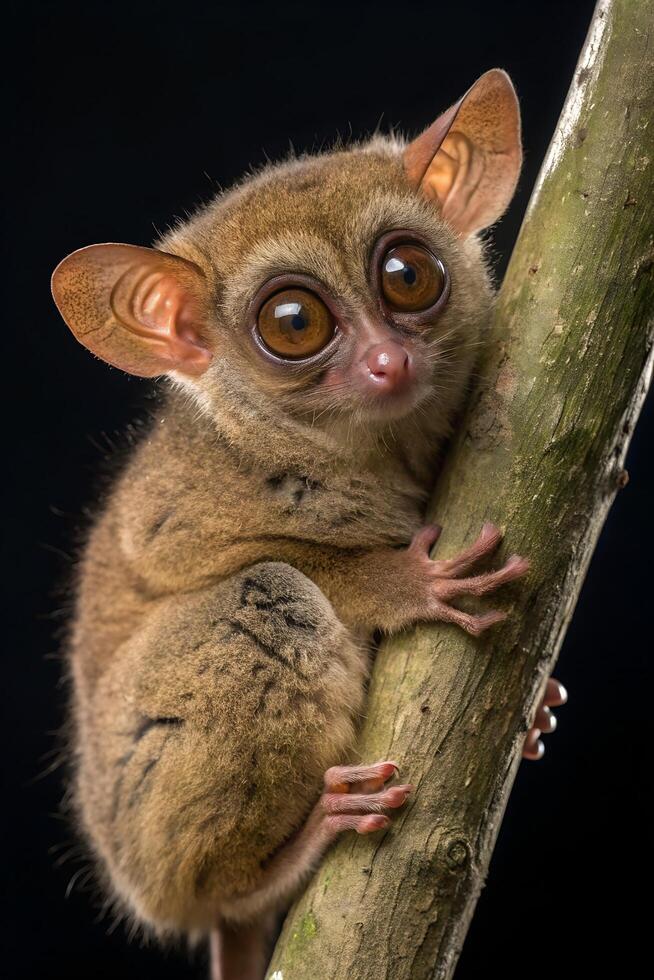 Philippine tarsier with big round eyes on a tree branch photo