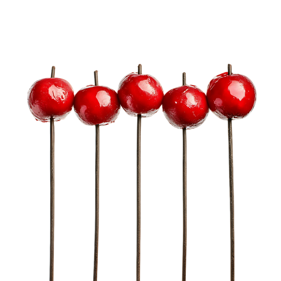 Candy Apples in a Row with Stick Handles png