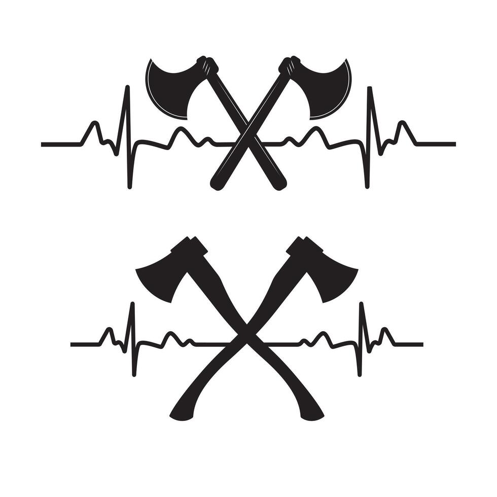 High Quality Axe Heartbeat, Viking Axe and Heartbeat vector