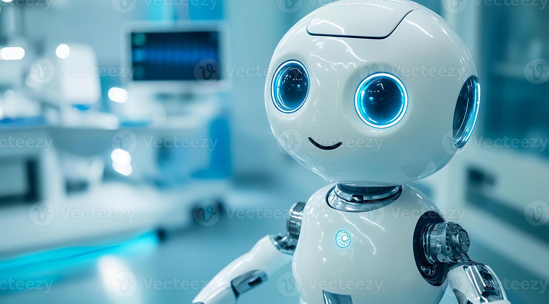 Friendly robot assistant in a clinical environment embodying future tech and artificial intelligence. photo