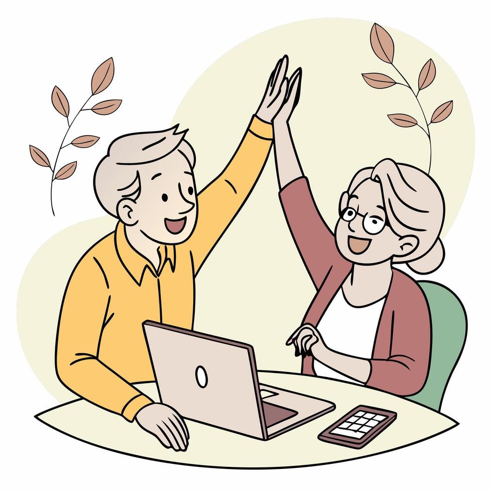an illustration of a couple celebrating their success vector
