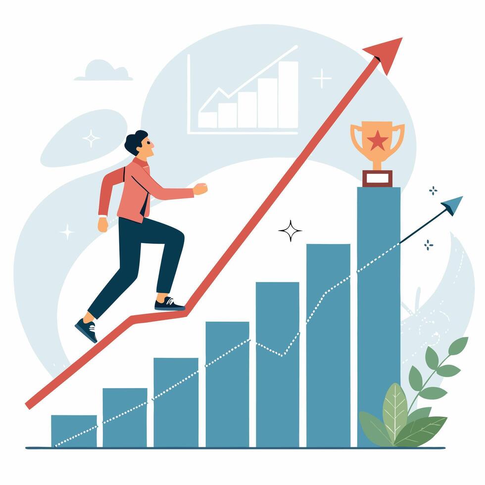 businessman running up the graph chart vector