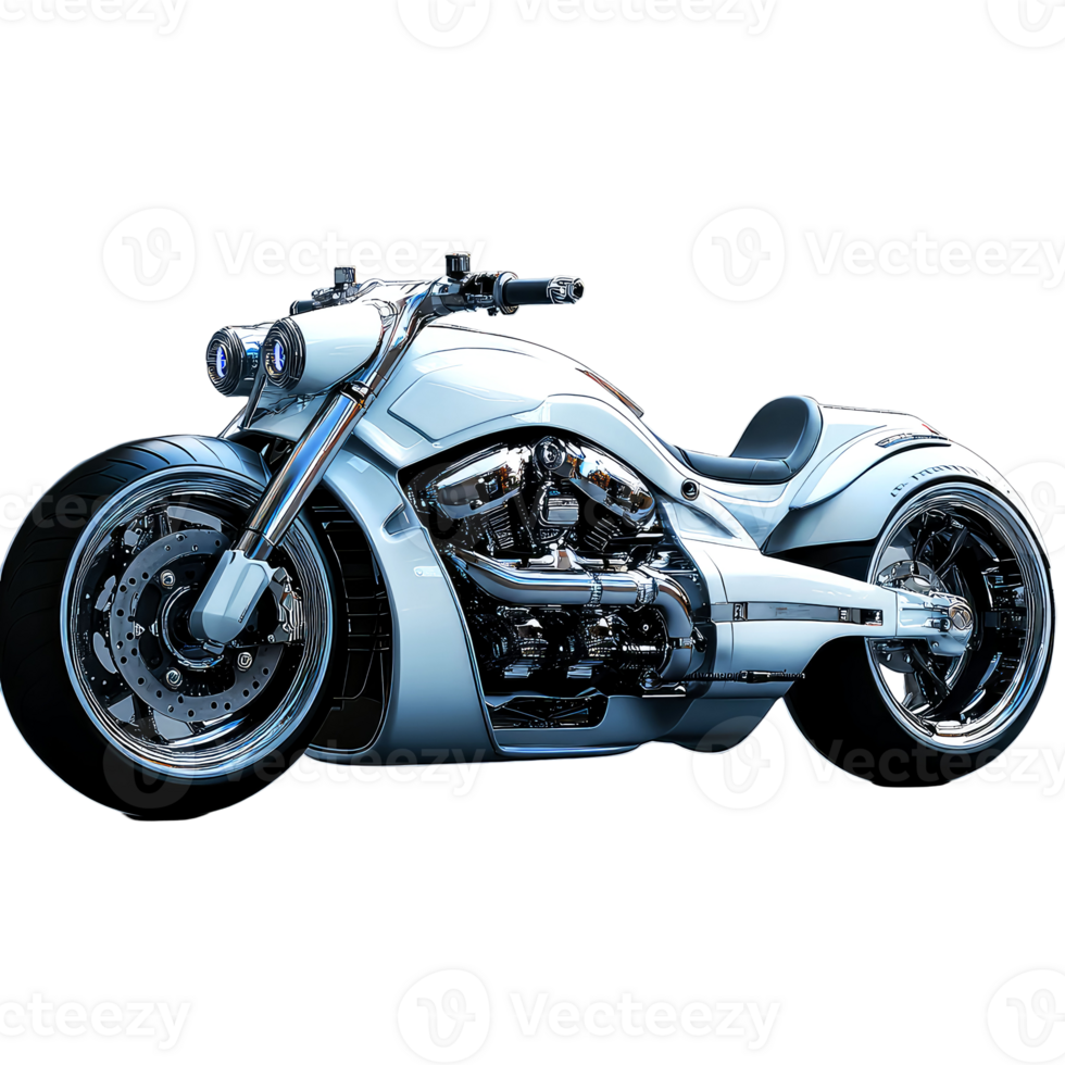 Futuristic Chrome Motorcycle A Masterpiece of Design and Engineering png