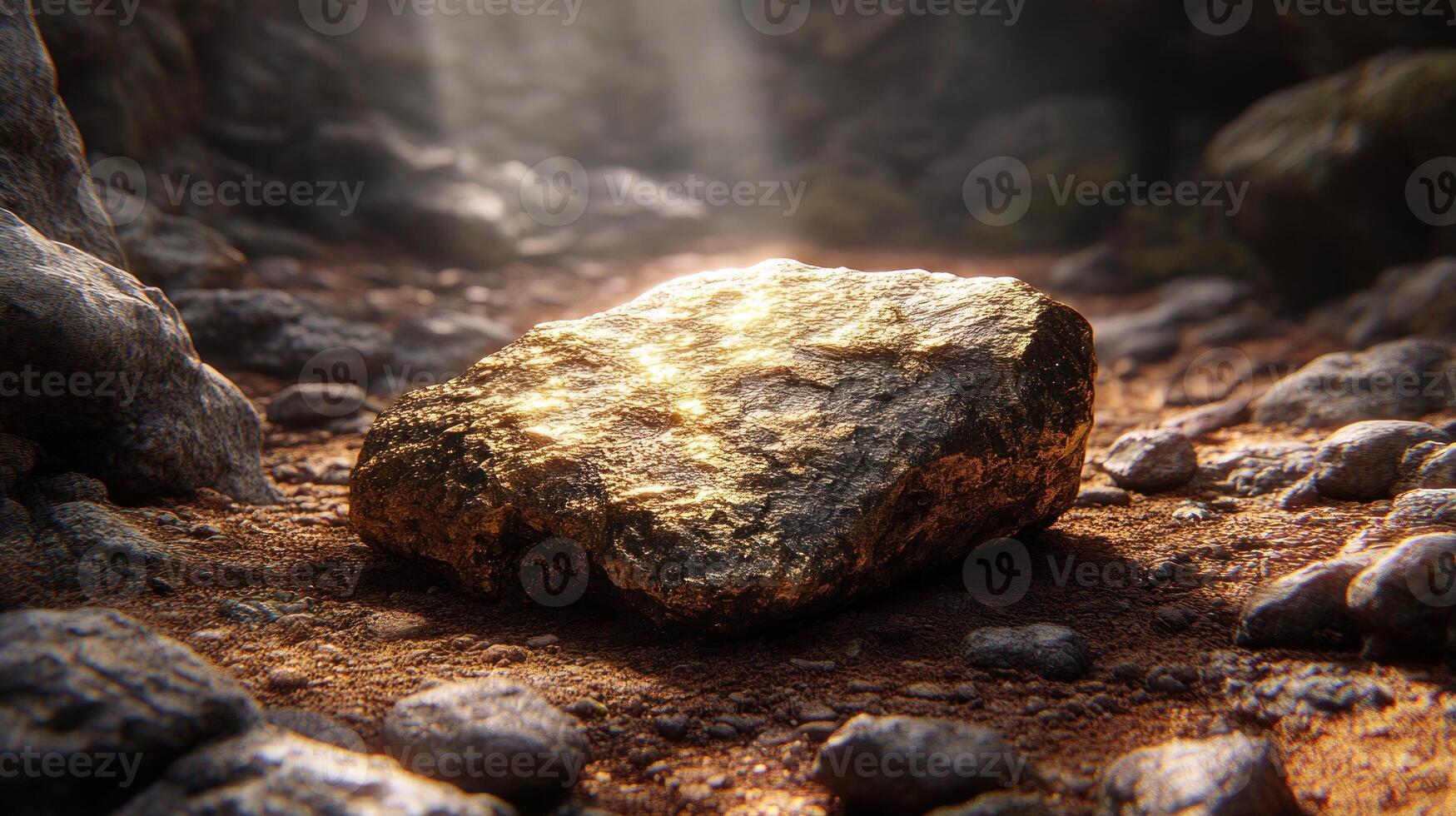A glowing rock in a serene natural setting. photo