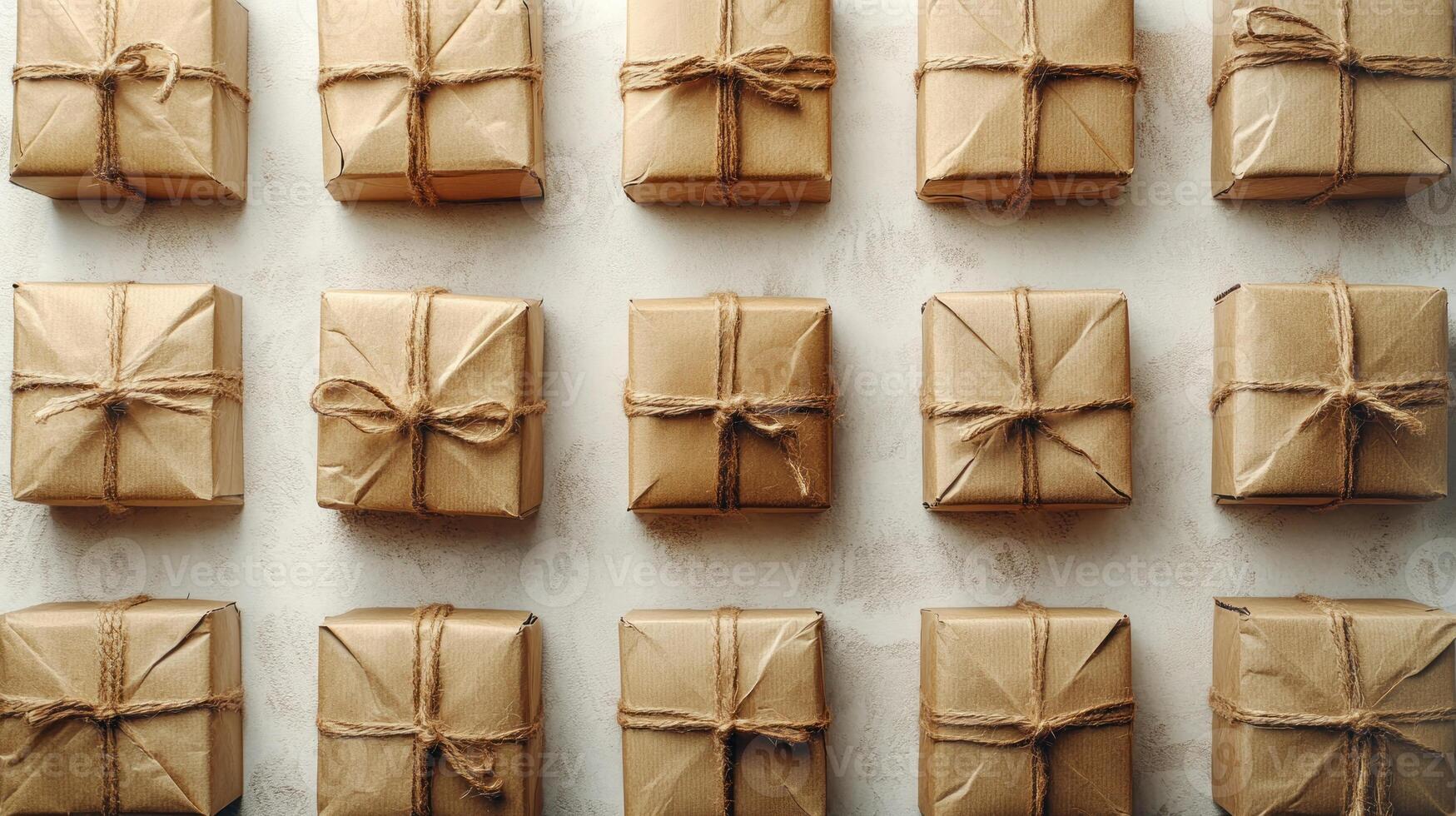 A collection of neatly wrapped gift boxes. photo